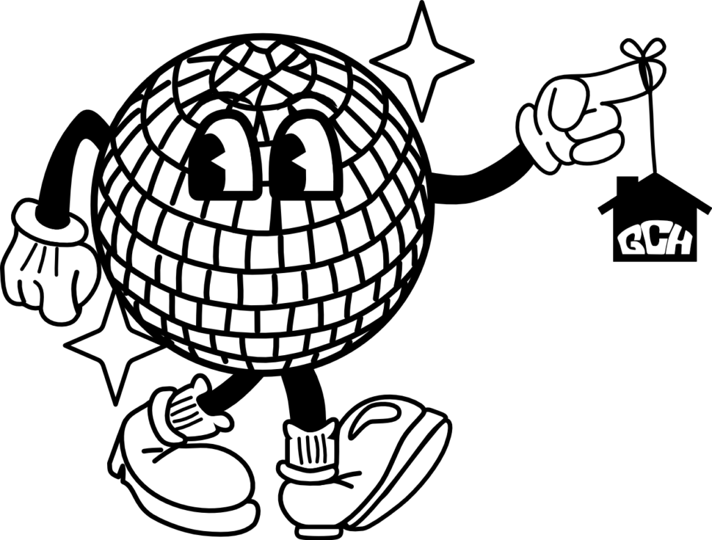 disco ball doodle holding club house